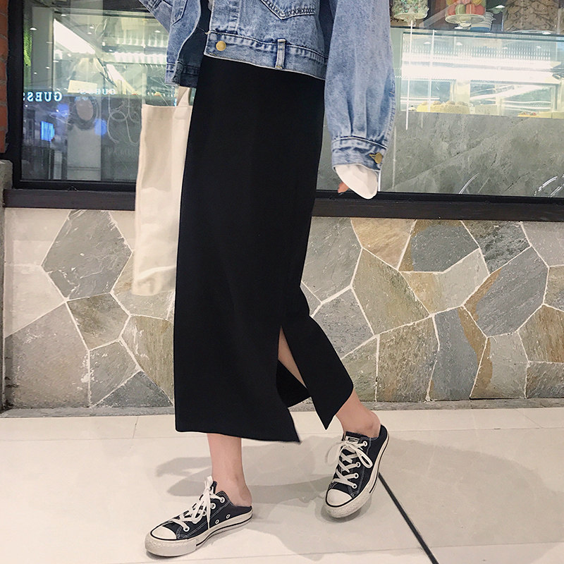 黑色女2020初秋新款直筒高腰半身裙 迷样女子半身裙