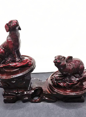 树脂红生肖卯兔戌狗六合摆件书房电视柜店铺办公室桌面吉祥装饰品