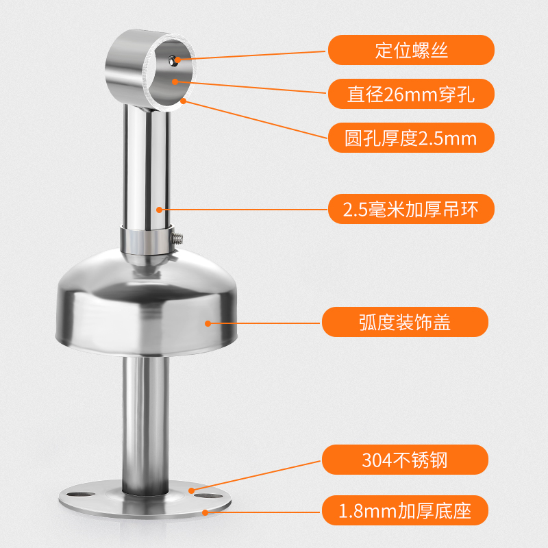 晾衣杆阳台顶装固定304不锈钢晾衣架单杆室外吊座打孔管道凉衣服-图0