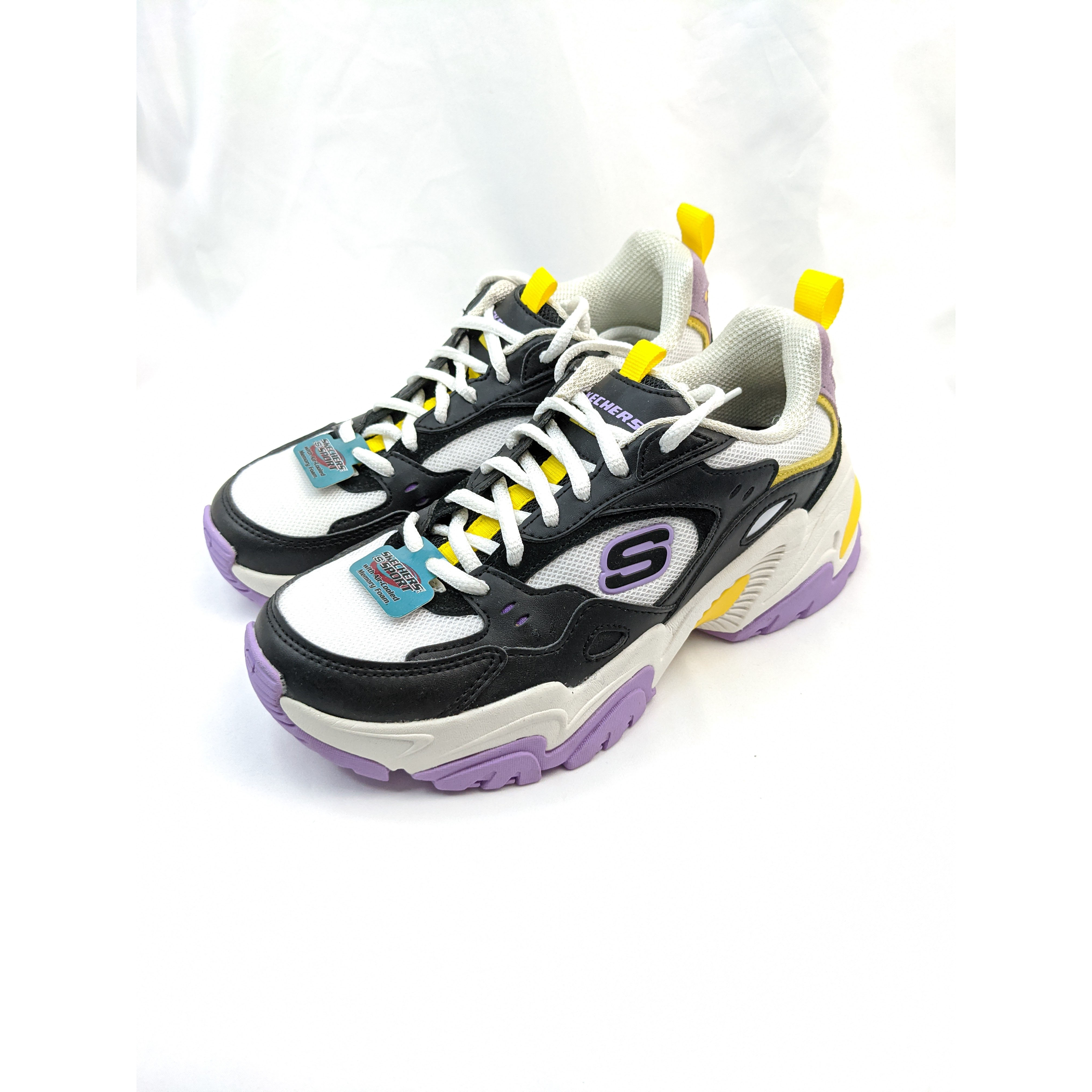 斯凯奇 Skechers Stamina V2 女拼色熊猫复古休闲鞋 149916-BKMT - 图1