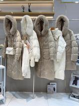 Thickened suede suede suede woman Long winter new high-end goosehood plums with great fur collar Korean wide jacket woman