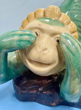 绿绒小猴陶瓷趣味摆件组合