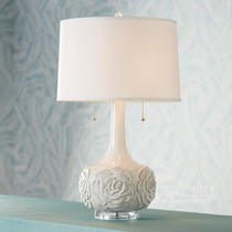 Spot New York Lower City Park Imports White Porcelain Flower Relief Bright Glazed Ceramic Double Lamp decoration Table lamp Living room Bedroom