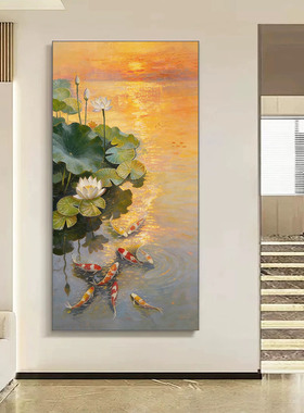 大芬村荷花九鱼图手绘油画