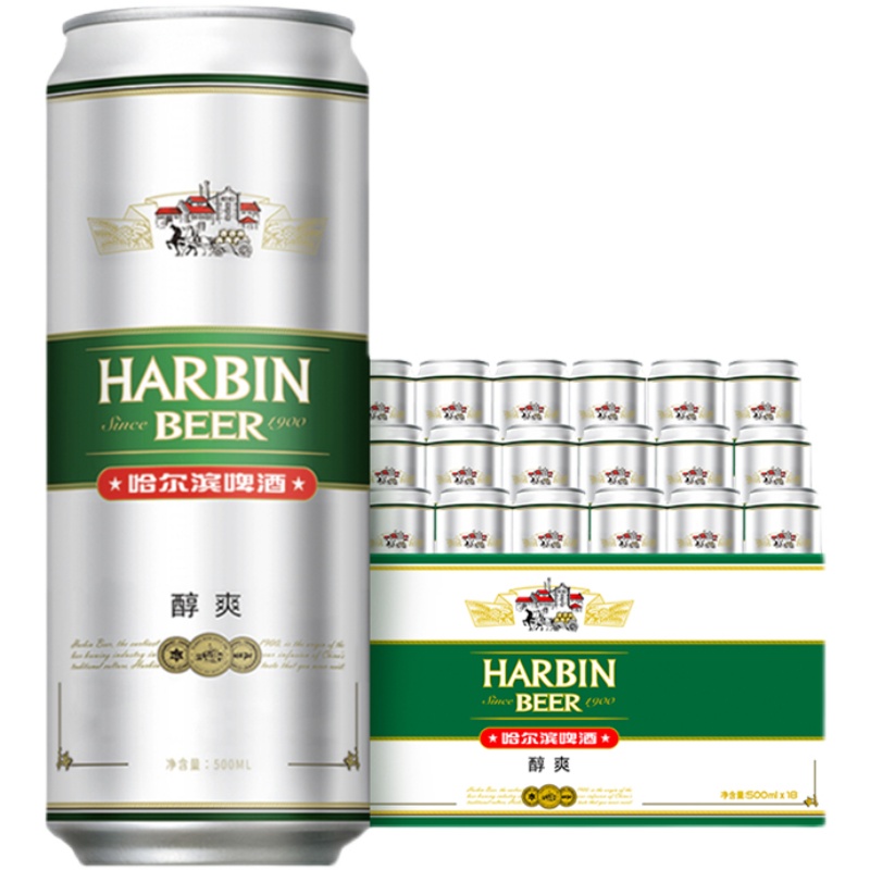 Harbin/哈尔滨啤酒醇爽500ml*18听 整箱量贩易拉罐装整装_哈尔滨啤酒旗舰店_酒类