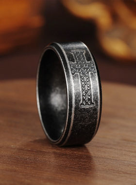复古做旧钛钢十字架戒指男士个性欧美时尚潮流不锈钢指环百搭首饰