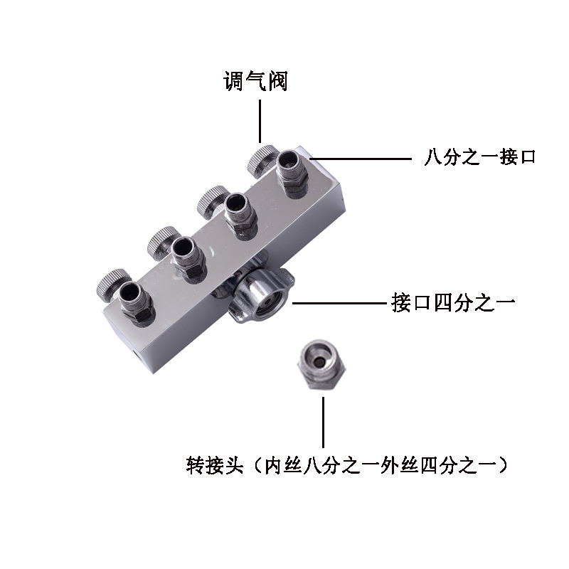 气泵金属转换分流器喷笔转接头一托三托四托五带风量调节旋钮-图0