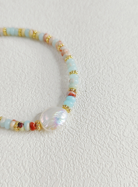 寿山石巴洛克珍珠手链小众设计