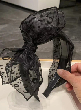 带齿防滑法式豹纹发箍女韩版复古宽边网纱蝴蝶结头箍网红时尚发饰