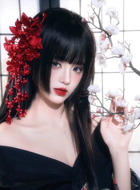 红色铃兰花朵流苏发夹侧边夹新娘结婚头饰网红氛围感拍照饰品配饰