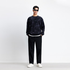 杰克琼斯男装新款秋冬针织休闲裤男士卫裤直筒宽松阔腿黑色长裤子