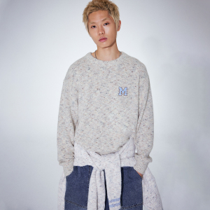 精选MLMR秋冬新款时尚圆领复古条纹撞色刺绣潮毛衣针织衫男女