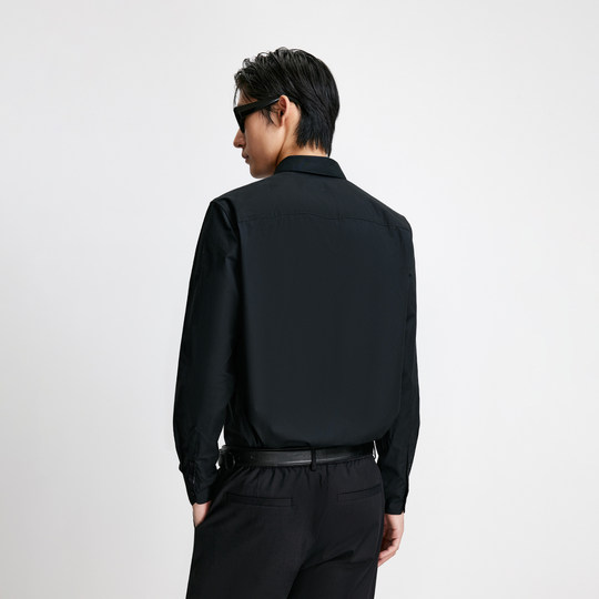 杰克琼斯男装衬衫夏秋季新款纯棉通勤休闲长袖黑白色衬衣面试伴郎