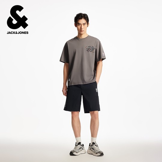 Jack Jones NBA co-branded men's contrasting color stitching letter print basketball autumn elastic elastic shorts