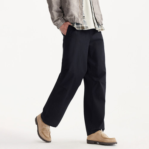 杰克琼斯男装春季宽松褶皱黑色休闲裤阔腿直筒工装伞兵裤长裤子款 - 图2