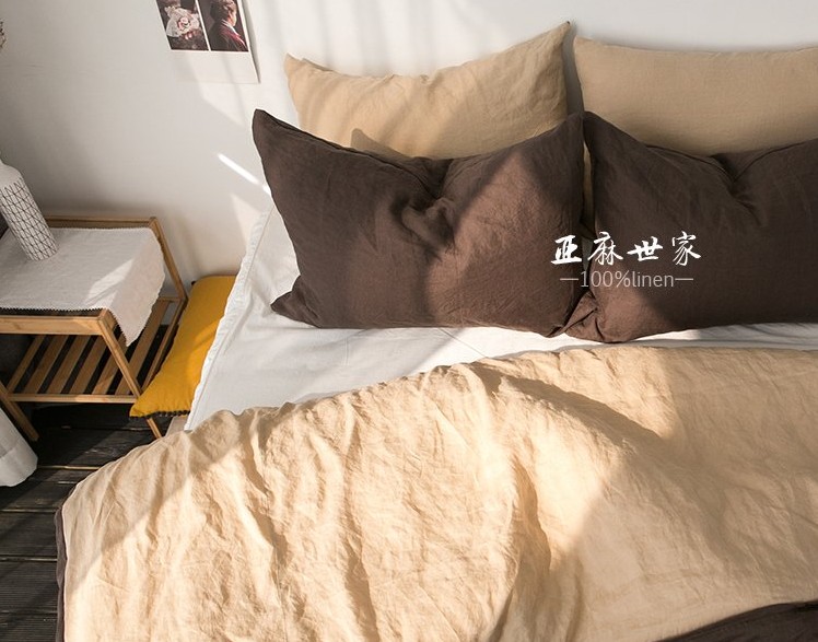 美拉德 双面深咖浅咖AB版法国进口亚麻原料 柔软纯亚麻床品四件套 - 图2