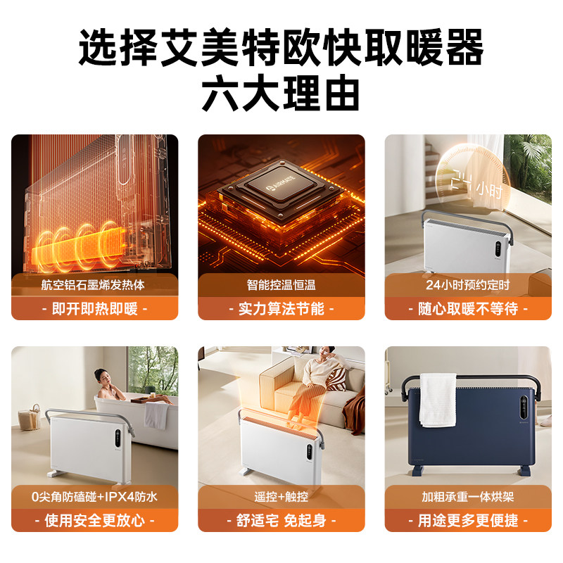 艾美特石墨烯欧式快热炉速热取暖器浴室电暖器家用暖风机HC22-R7