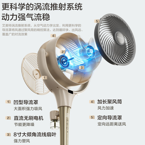艾美特空气循环扇家用立式电风扇新款直流变频智能语音落地扇D259 - 图3