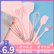 Non-stained silicone Silicone Shovel Fried Vegetable Shovel High Temperature Resistant Home Stainless Steel Cookware Special Protective Pan Silicone Pan Shovel Suit