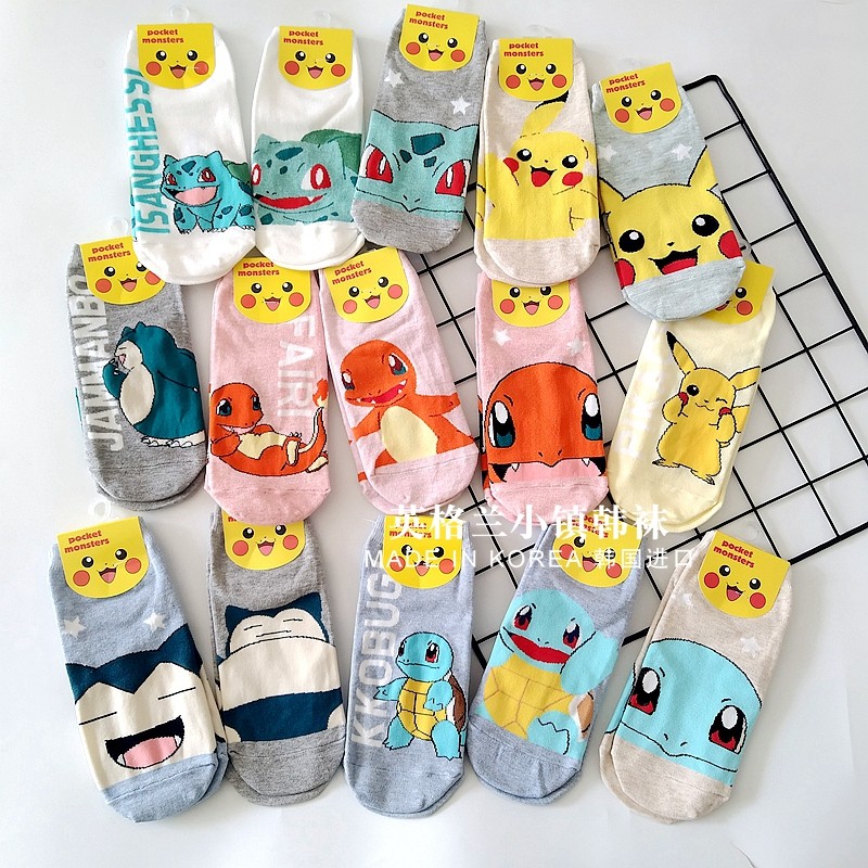 进口韩国东大门动漫小精灵卡通短袜女皮卡丘妙蛙种子小火龙杰尼龟,淘宝优惠券,粉丝福利购,淘宝优惠卷