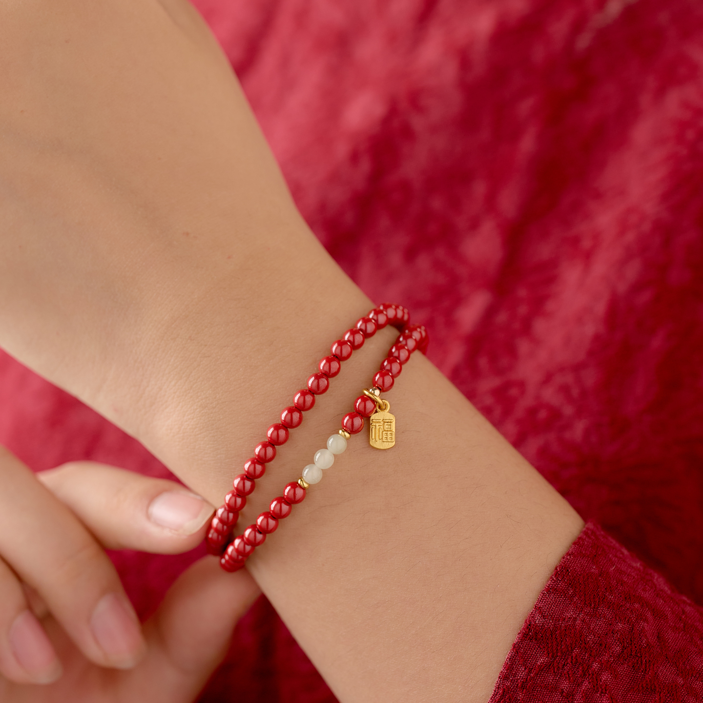 帝王砂双圈女款朱砂手串两圈叠戴紫金砂手链轻奢和田玉正品高纯度 - 图1