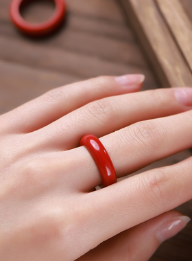 红朱砂戒指女款原矿素圈指环扣