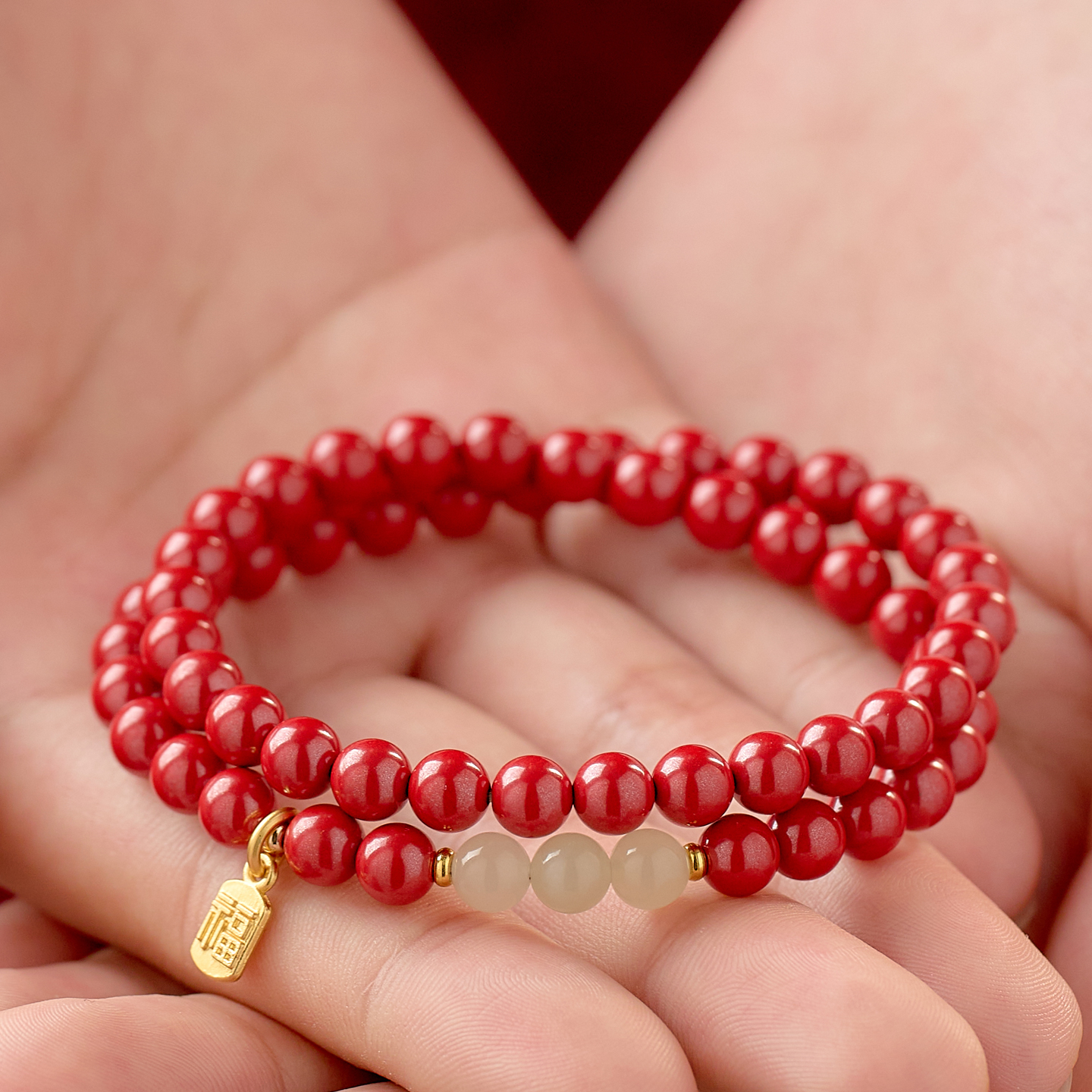 帝王砂双圈女款朱砂手串两圈叠戴紫金砂手链轻奢和田玉正品高纯度 - 图3