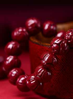 朱砂上岸莲花手串本命年属马手链女情侣手饰佛珠静心男士平安礼物