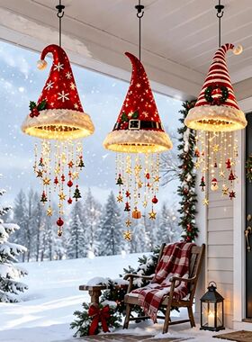 Christmas Lighted Santa Hat Chandelier- Warm LED Glowing Orn