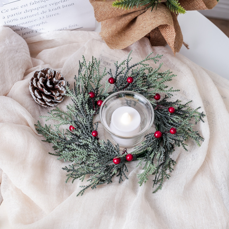 20/25cm Artificial Pine Branches Candle Wreaths Christmas Pa-图0