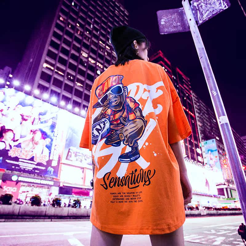 欧美街头潮胖子大码男装情侣装半袖 后设T恤