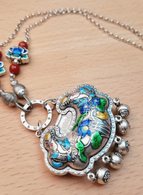 足银吉祥如意流苏平安五福吊坠复古国风S925纯银项链