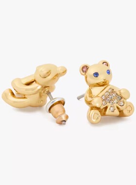 凯特丝蓓kate spade泰迪熊Teddy镀金镶钻耳钉可爱欧美礼物女