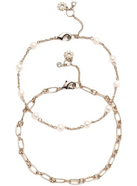 双层淡水珍珠花朵镀金礼物手链