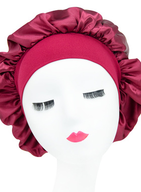 nightcap shower cap women 纯色浴帽时尚缎面宽边睡帽女士化疗帽
