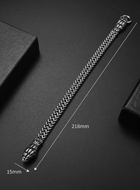 钛钢做旧灵蛇十二生肖蛇手链不锈钢嘻哈双蛇头男士手镯复古感