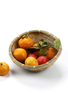 圆形青蔑收纳筐洗菜篮子馒头竹编