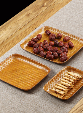 手工果篮家用中式托盘小吃竹编