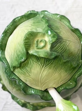 陶瓷白菜家用汤锅配同款汤勺餐厅收纳罐客厅电视柜玄关家居摆件