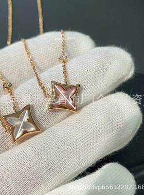 驴家网红同款高版本菱形老花项链女锁骨链天然白贝母厚镀玫瑰