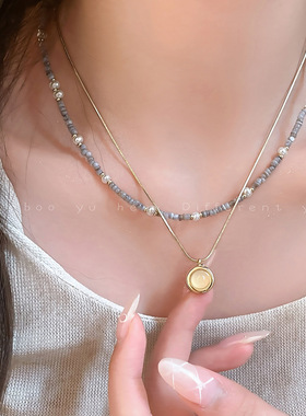 海蓝色天然石珍珠叠戴项链女轻奢小众夏天高级感锁骨链2024新款