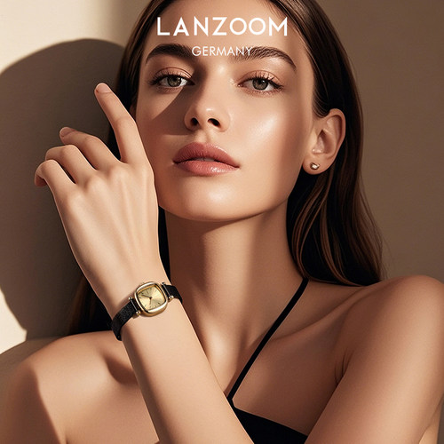 德国LANZOOM蓝族黑金小方糖女士手表女款轻奢送女友礼物支持刻字 - 图0