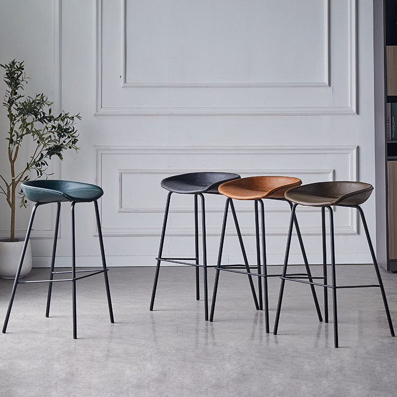 北欧家用高脚凳现代简约铁艺轻奢马鞍皮酒吧椅吧凳创意咖啡厅吧椅,淘宝优惠券,粉丝福利购,淘宝优惠卷
