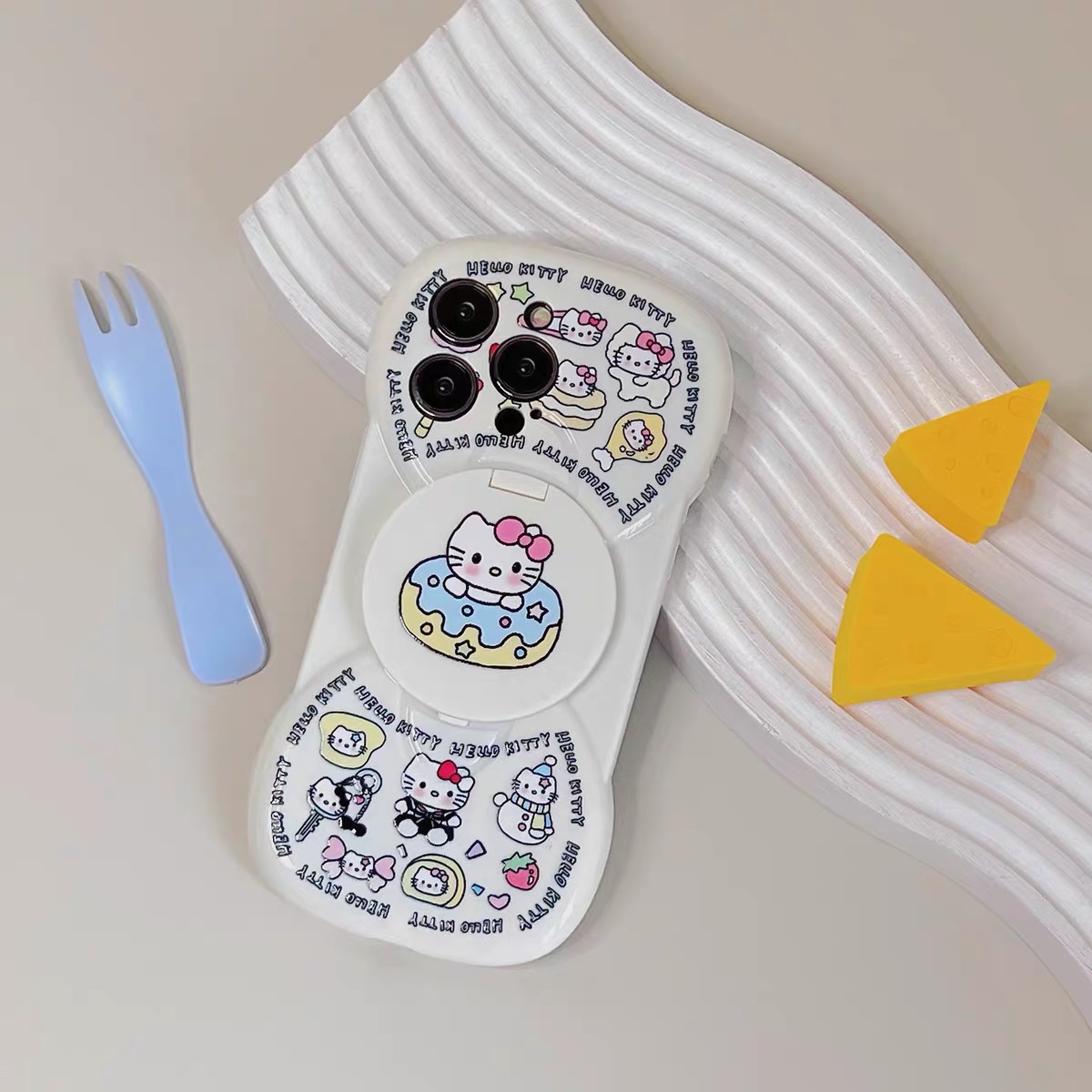 翻盖镜子支架适用iPhone15/14手机壳Promax日韩甜甜圈Kitty猫苹果13pro可爱11promax网红女12防摔套13软14pro