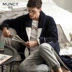 Man mùa đông san hô lông cừu nam đồ ngủ chữ đơn giản trong đoạn dài áo choàng dày flannel áo choàng tắm ấm áp nam - Night Robe bộ đồ ngủ nữ cotton Night Robe