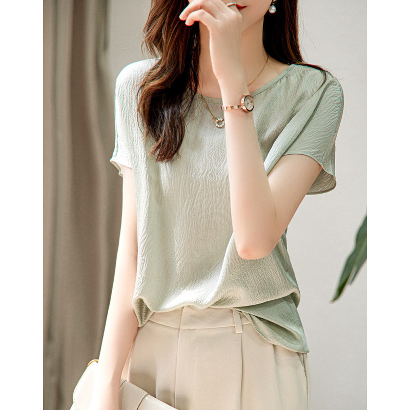 德玛纳夏新款桑蚕丝圆领短袖衬衫 dmestyle衬衫