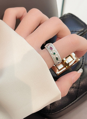 复古彩色宝石戒指女ins潮