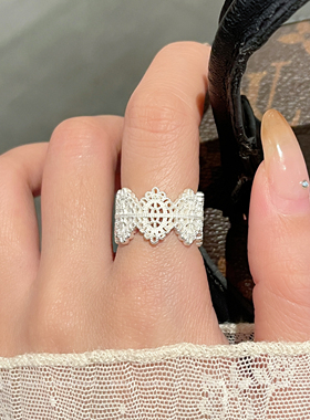 甜美风纯银蕾丝花边戒指女