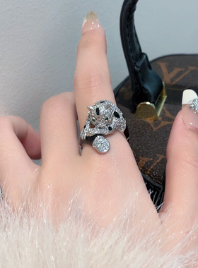 高级感镶钻豹子戒指女时尚个性