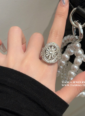 美炸巨闪微镶锆石花朵戒指女